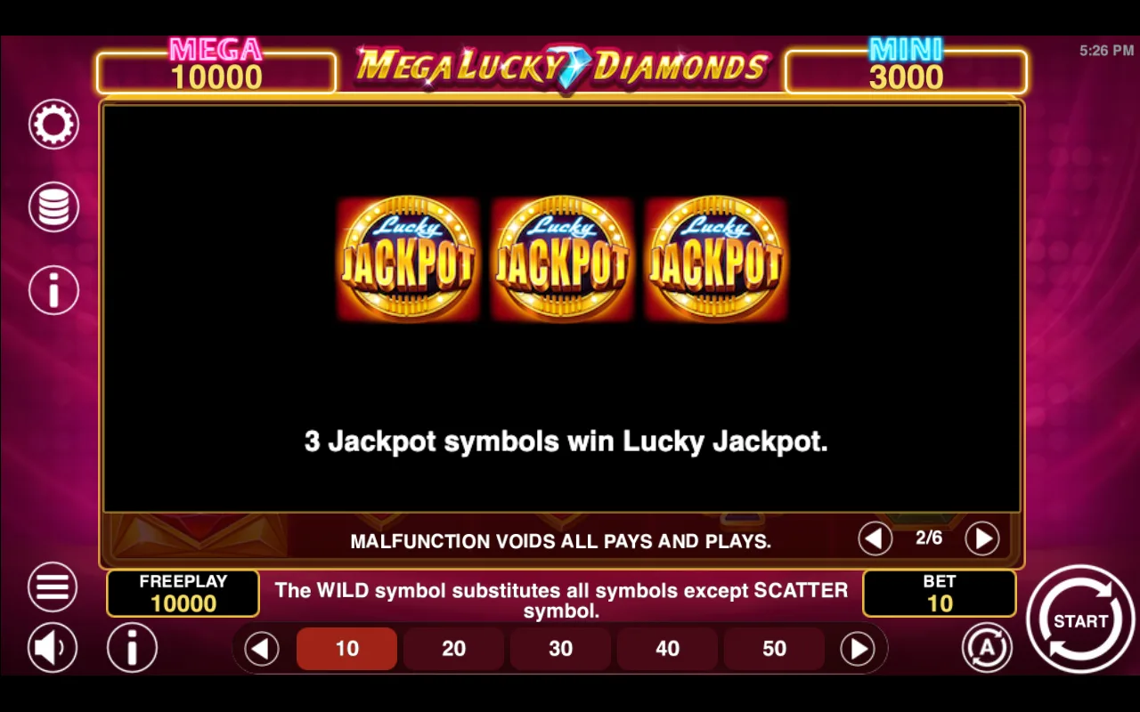 Game rules, page 2 — Mega Lucky Diamonds