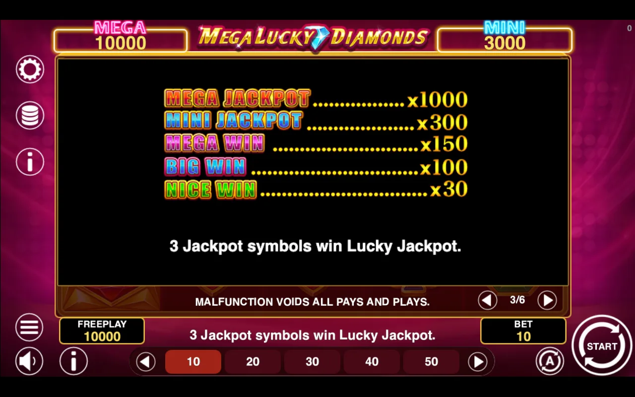 Game rules, page 3 — Mega Lucky Diamonds