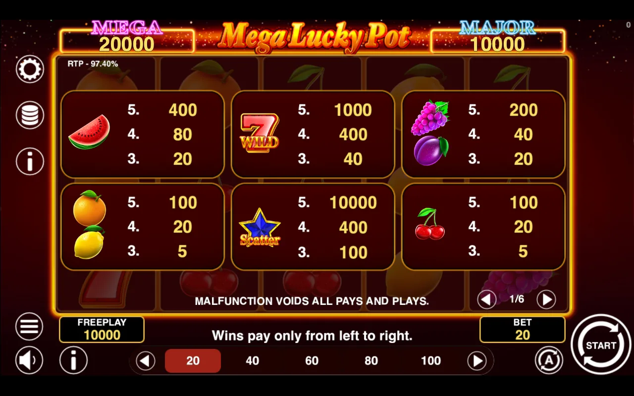 Game rules, page 1 — Mega Lucky Pot