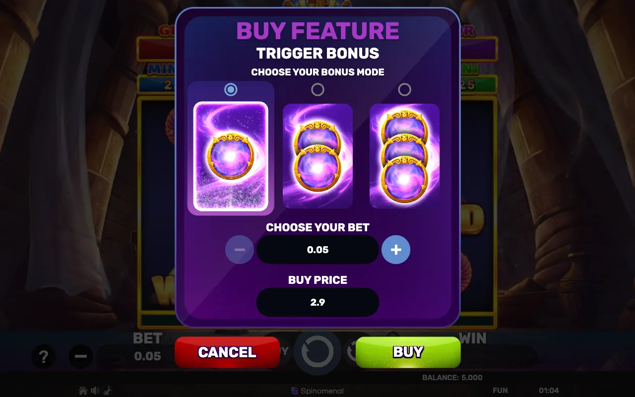 Buying the feature — Mega Mummy Hold Hit 3x3