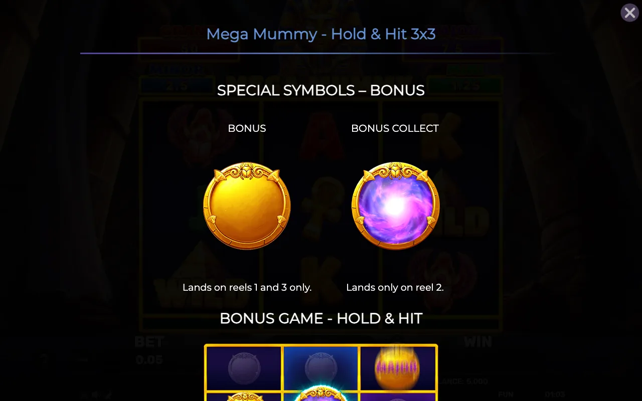 Special symbols - bonus — Mega Mummy Hold Hit 3x3