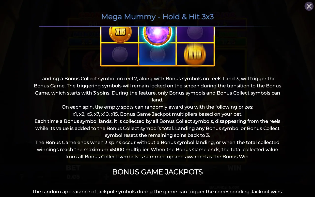 Game rules, page 2 — Mega Mummy Hold Hit 3x3