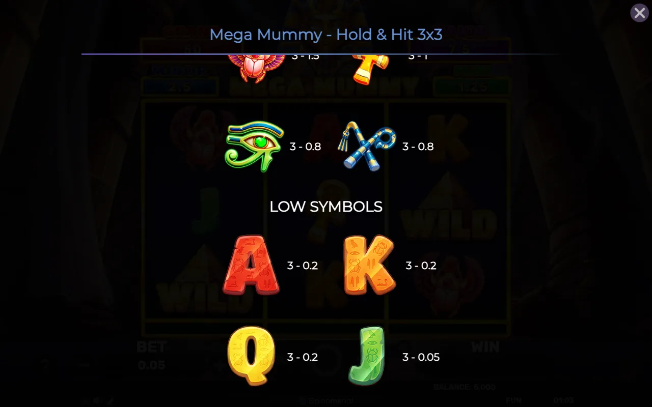 Low symbols — Mega Mummy Hold Hit 3x3