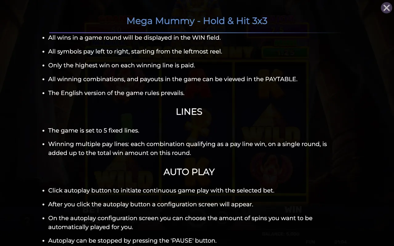 Game rules, page 7 — Mega Mummy Hold Hit 3x3