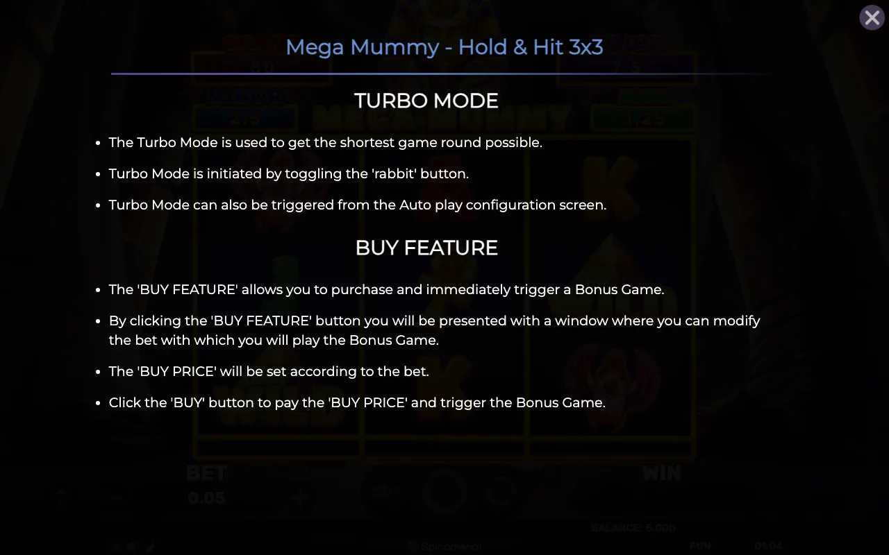 Buy feature — Mega Mummy Hold Hit 3x3