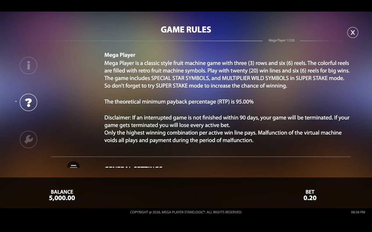 Game rules — Mega Player