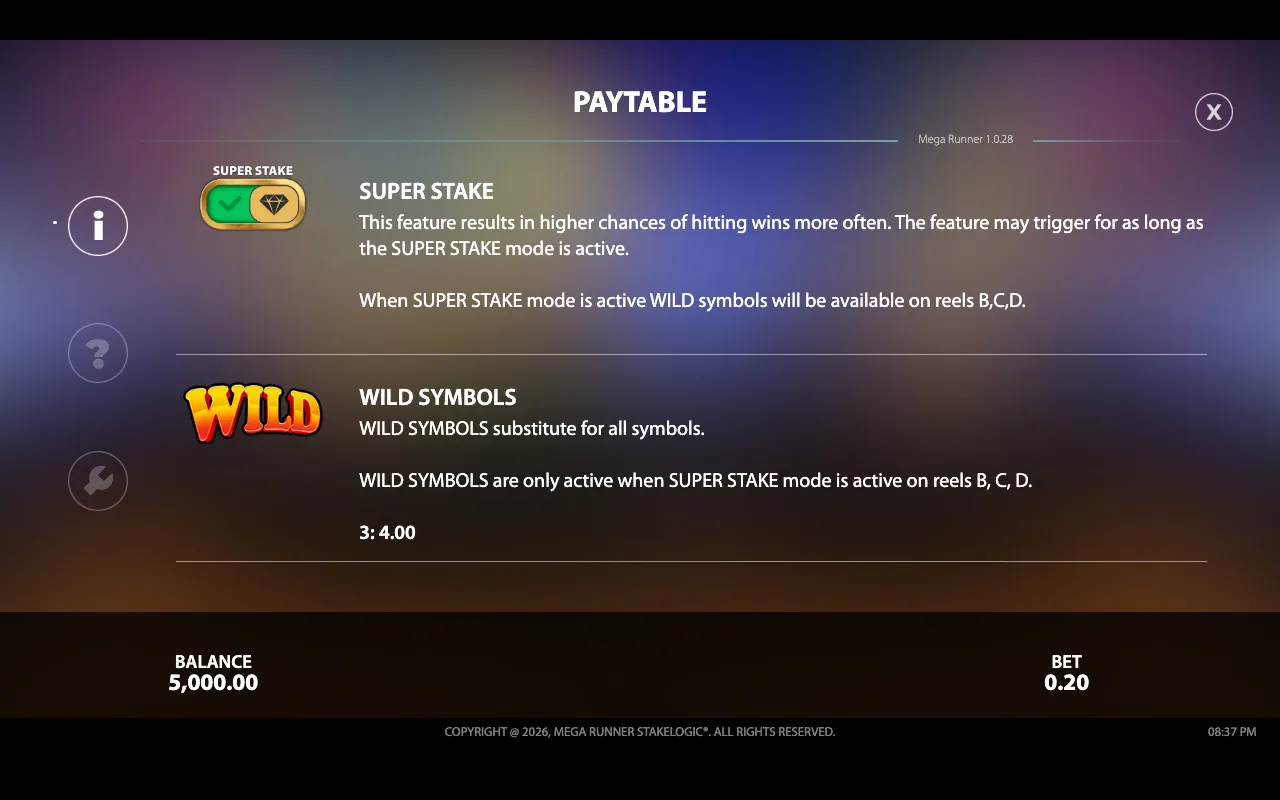 Paytable — Mega Runner