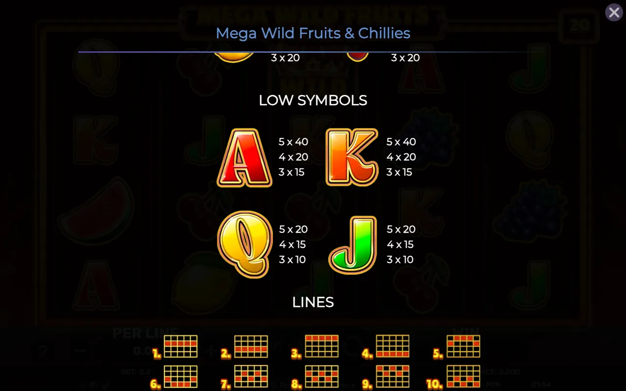Low symbols — Mega Wild Fruits Chillies