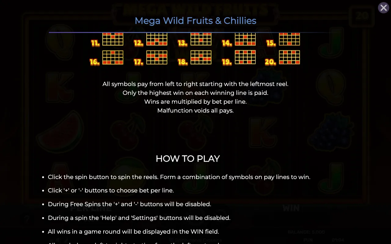 Game rules, page 6 — Mega Wild Fruits Chillies