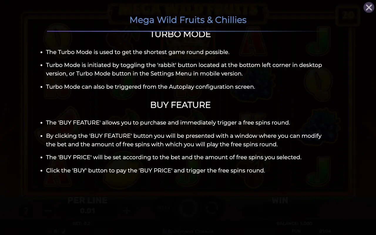 Game rules, page 8 — Mega Wild Fruits Chillies