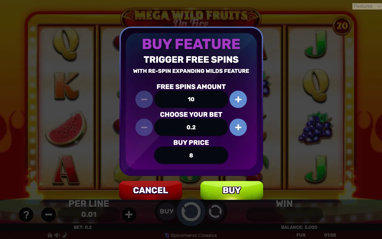Buying the feature — Mega Wild Fruits on Fire