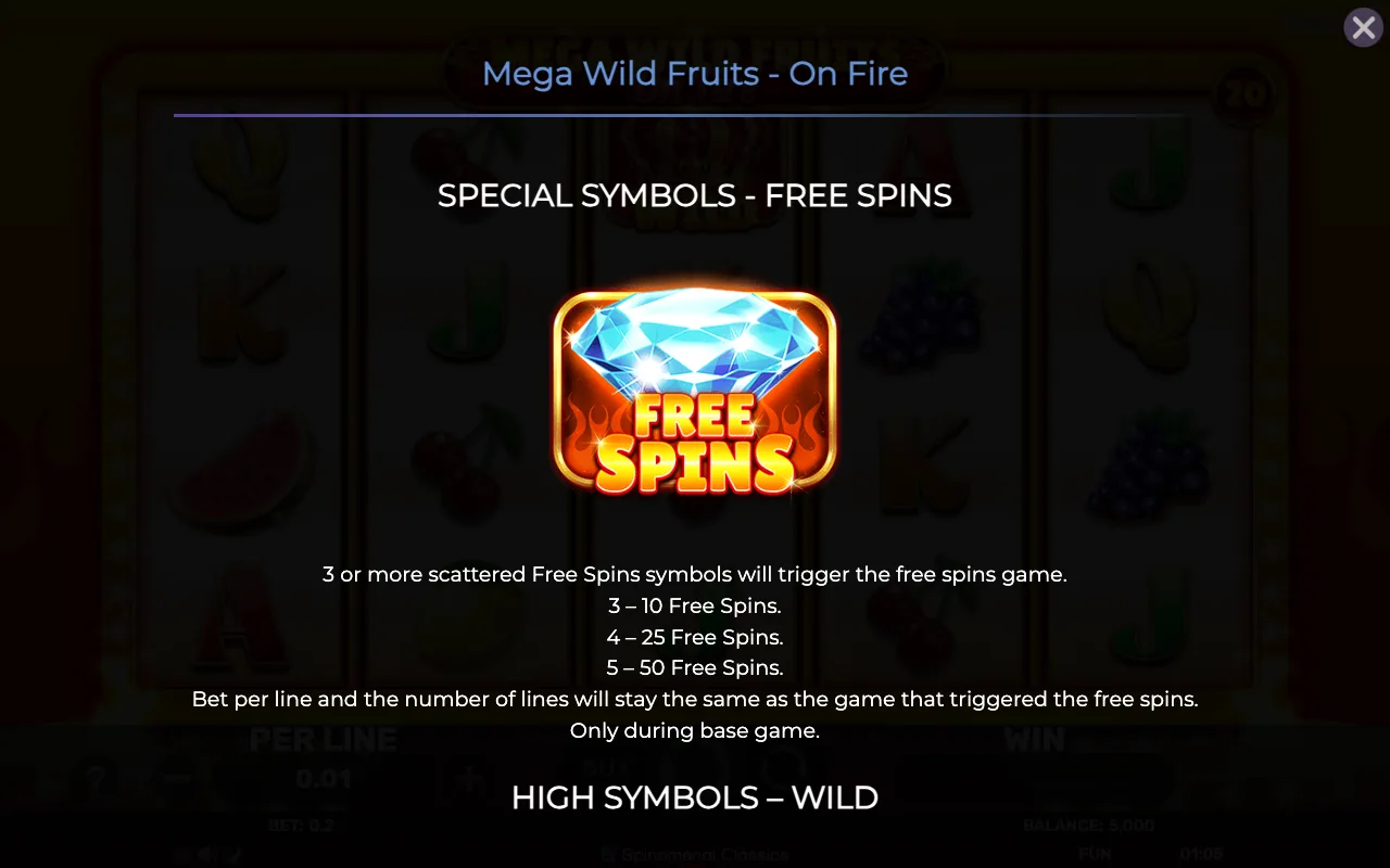 Special symbols - free spins — Mega Wild Fruits on Fire