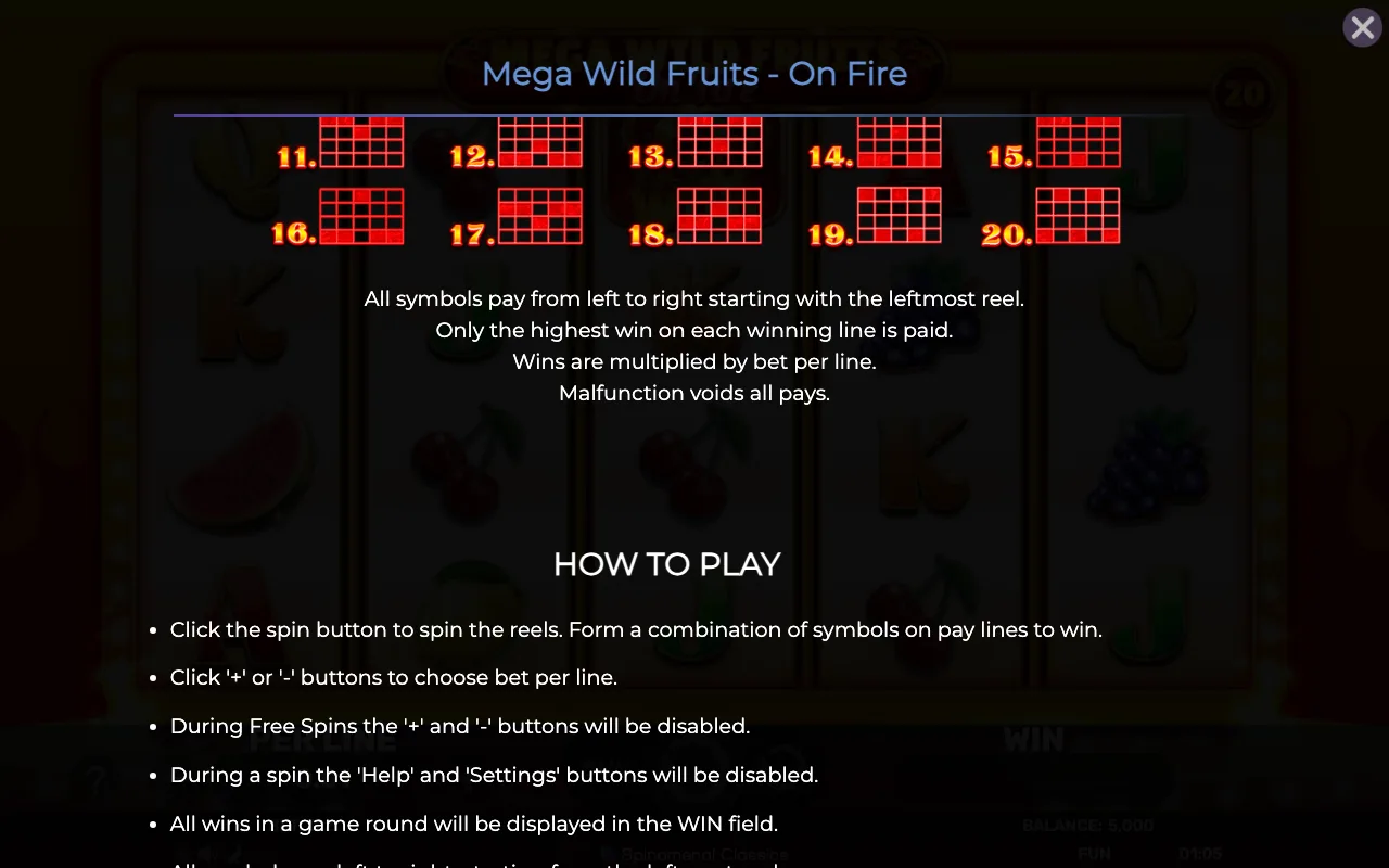 Game rules, page 6 — Mega Wild Fruits on Fire