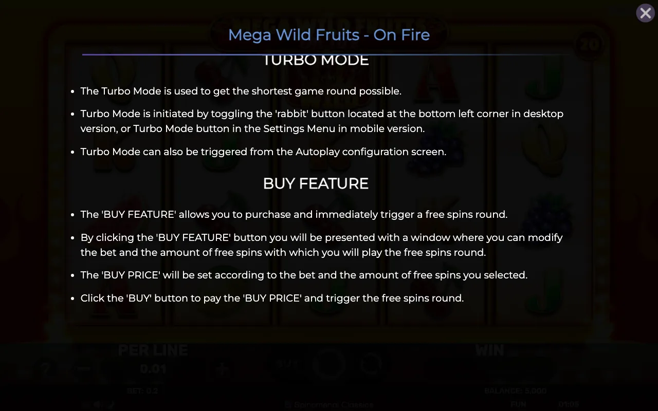 Buy feature — Mega Wild Fruits on Fire