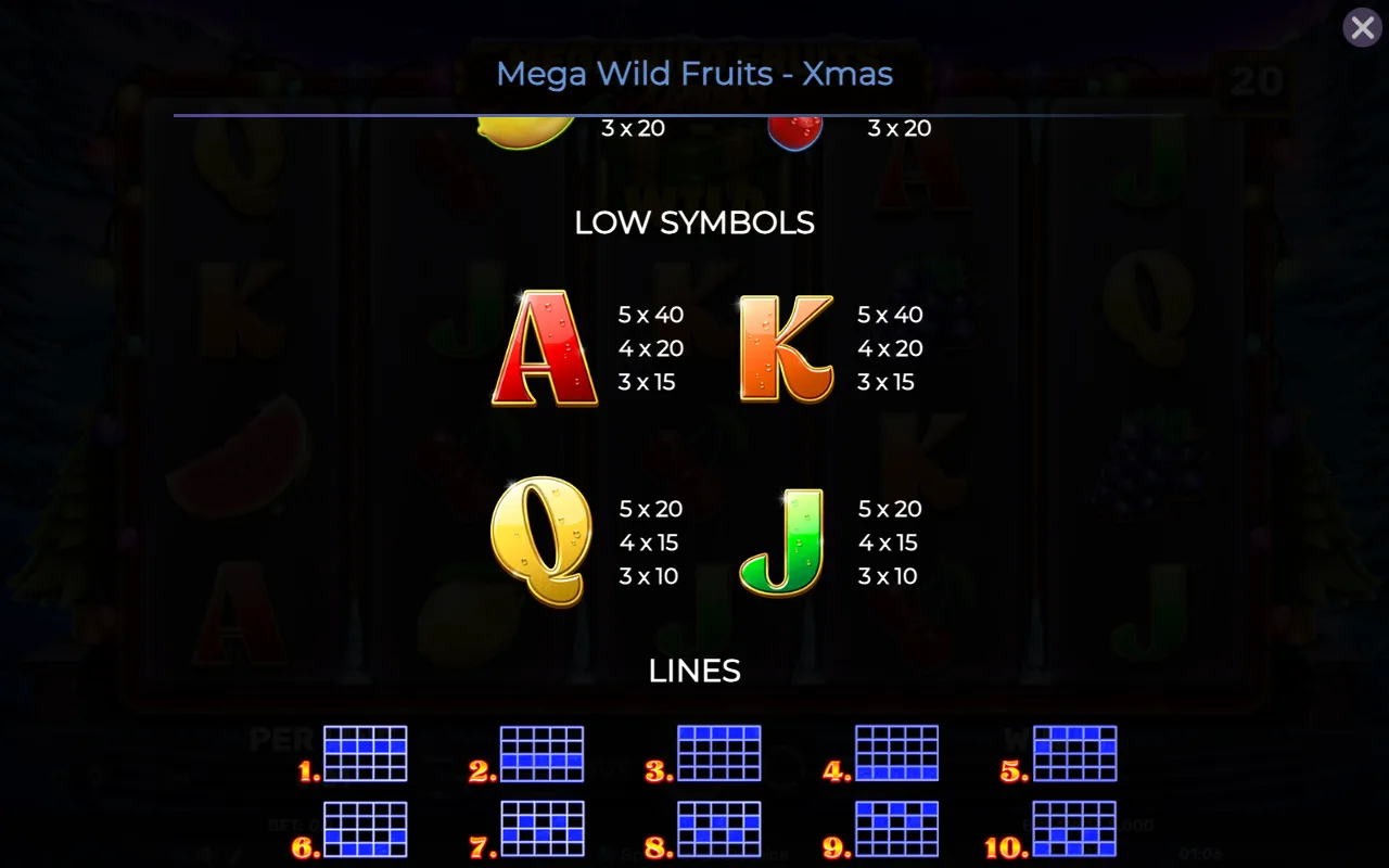 Low symbols — Mega Wild Fruits Xmas