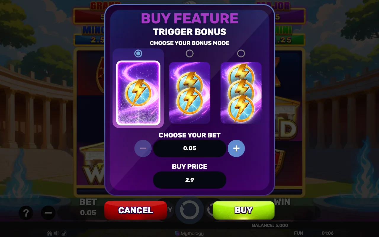Buying the feature — Mega Zeus Hold Hit 3x3