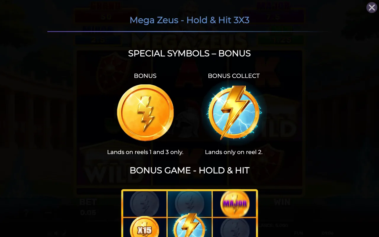 Special symbols - bonus — Mega Zeus Hold Hit 3x3
