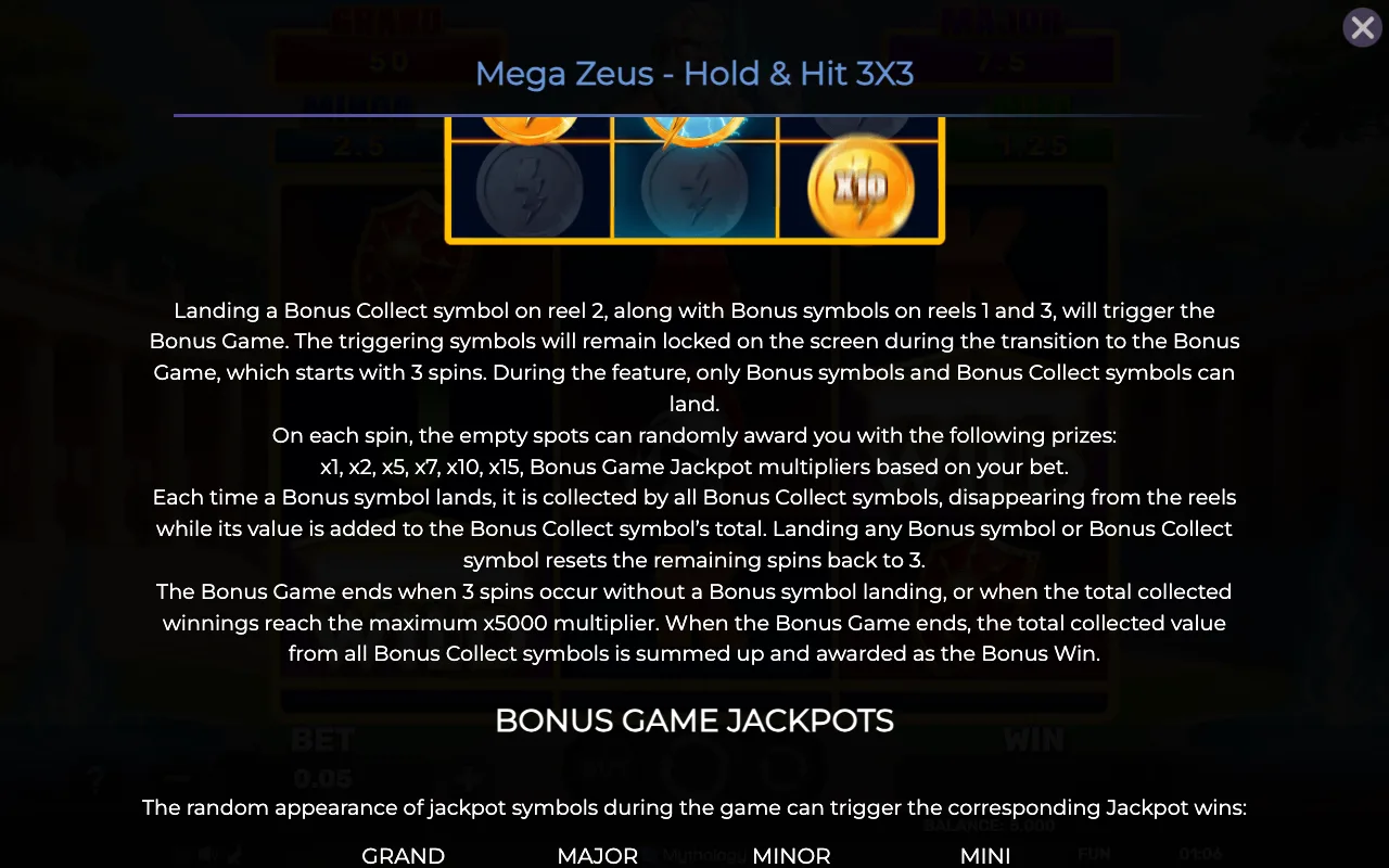 Game rules, page 2 — Mega Zeus Hold Hit 3x3