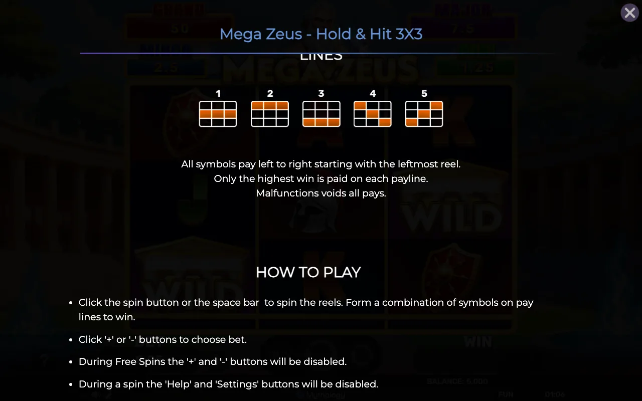 Game rules, page 6 — Mega Zeus Hold Hit 3x3