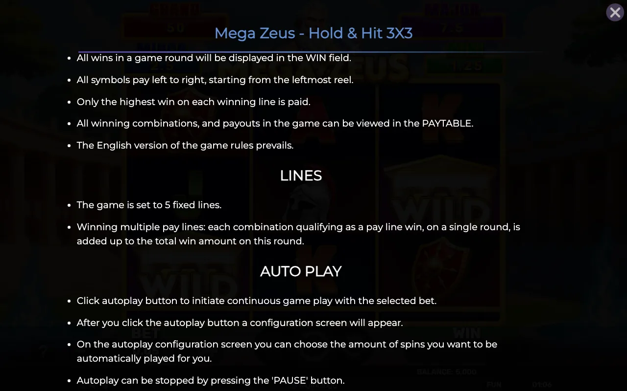 Game rules, page 7 — Mega Zeus Hold Hit 3x3
