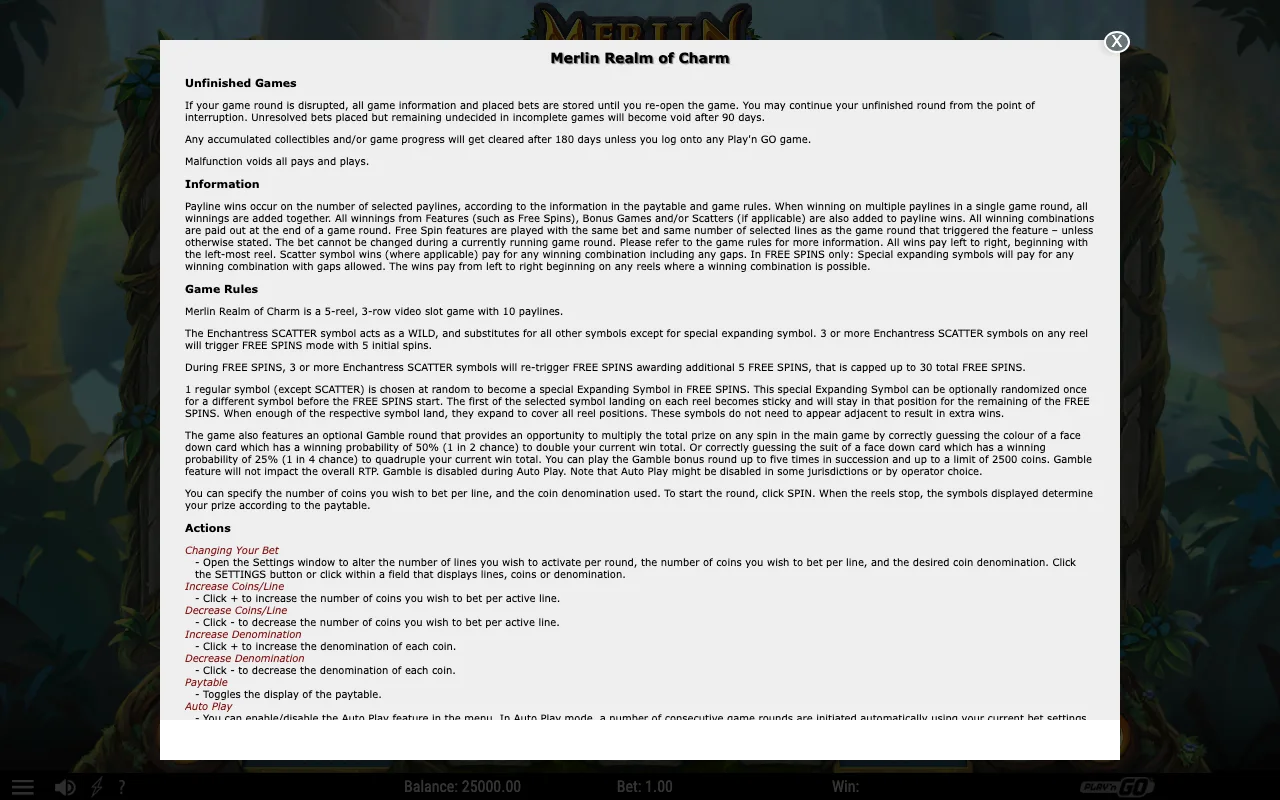 Game rules, page 1 — Merlin Realm of Charm