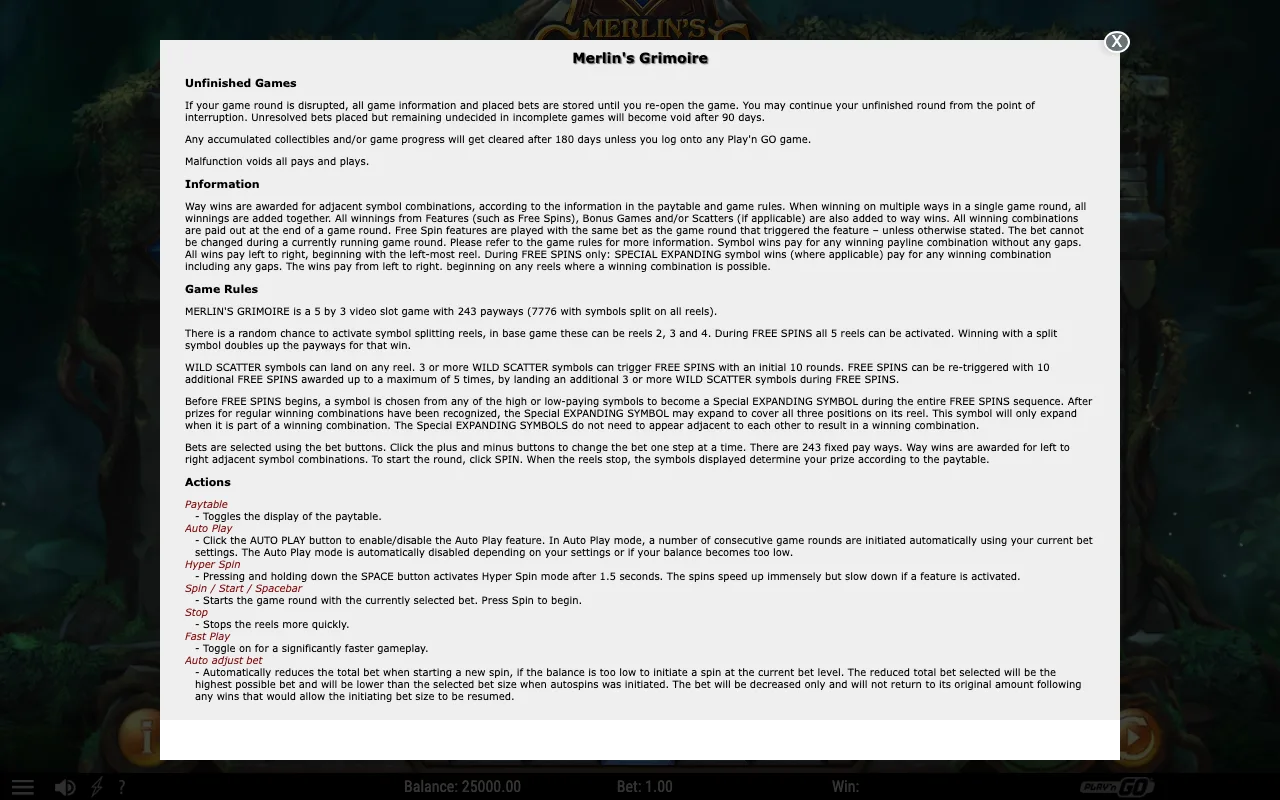 Game rules, page 1 — Merlin's Grimoire