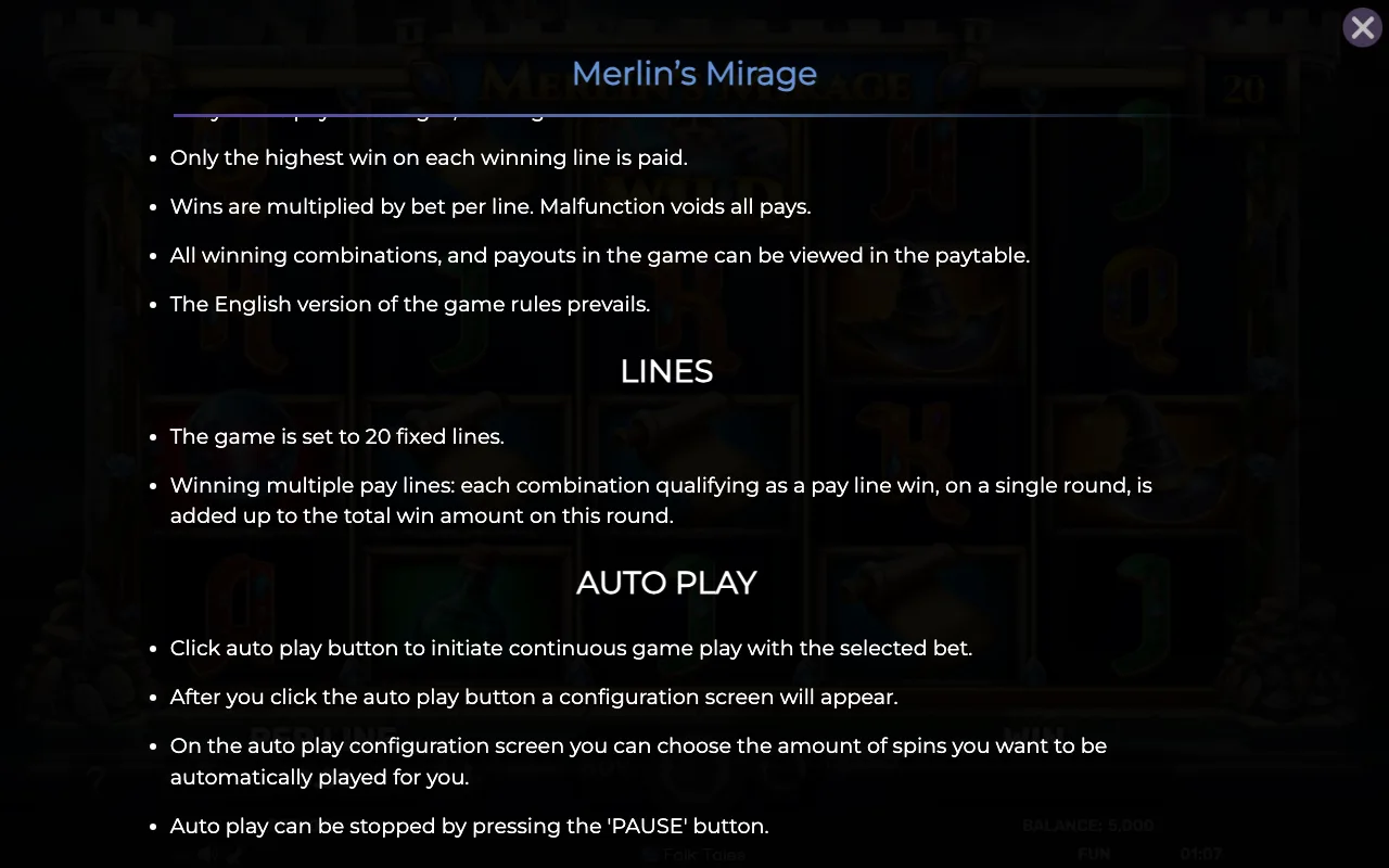 Game rules, page 7 — Merlins Mirage