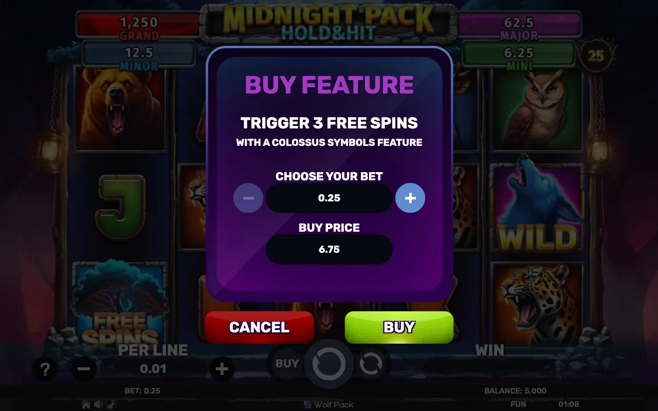 Buying the feature — Midnight Pack Hold Hit