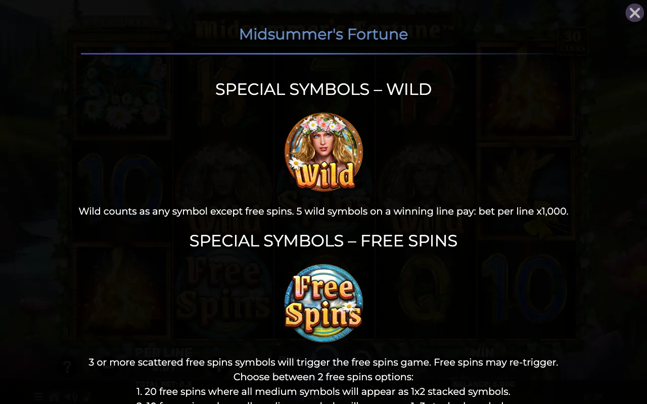Special symbols - wild — Midsummers Fortune