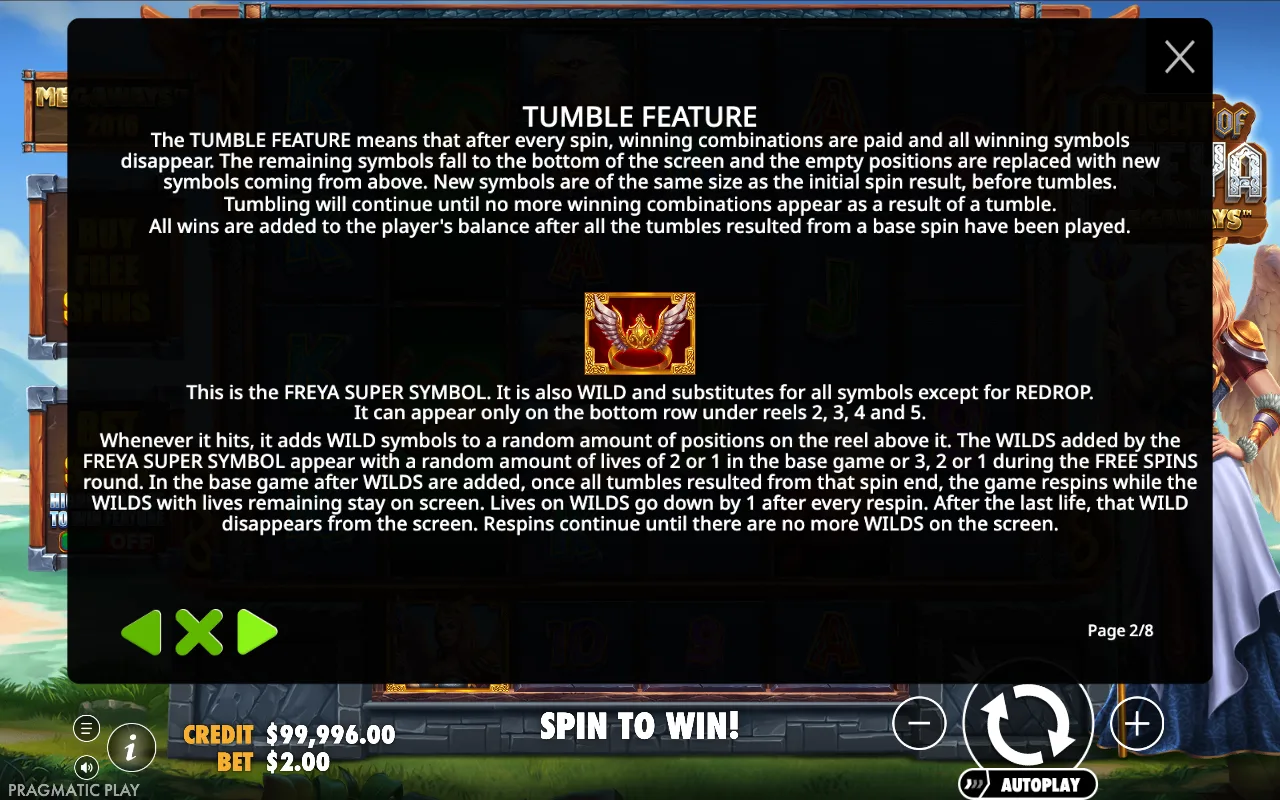 Tumble feature — Might of Freya Megaways
