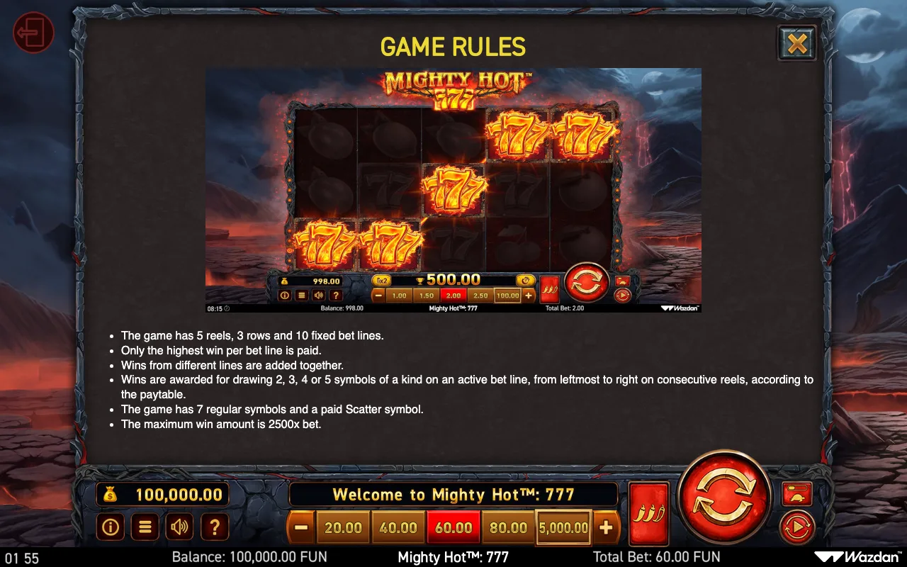 Game rules, page 6 — Mighty Hot 777