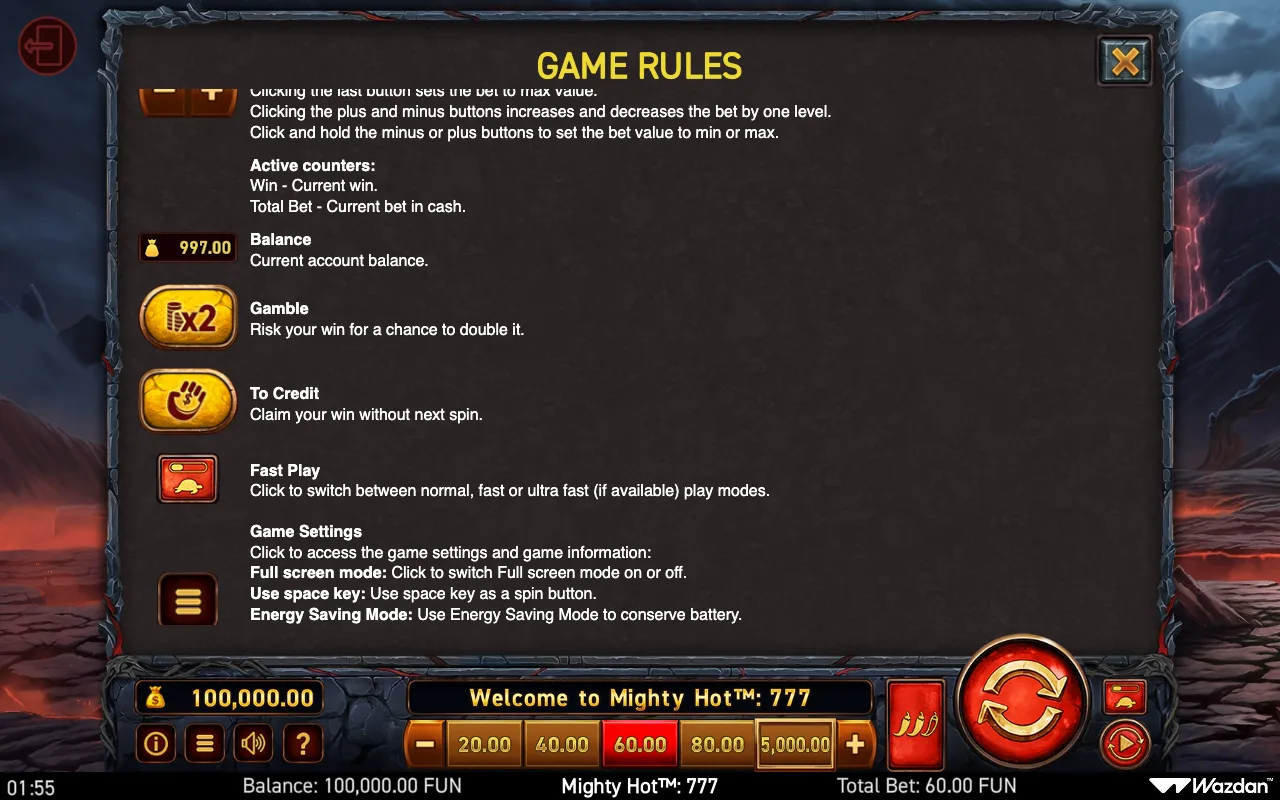 Game rules, page 8 — Mighty Hot 777