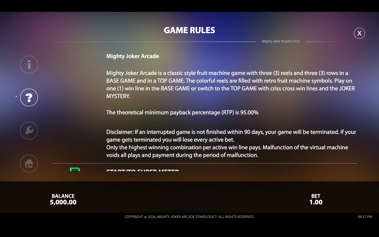 Game rules — Mighty Joker Arcade