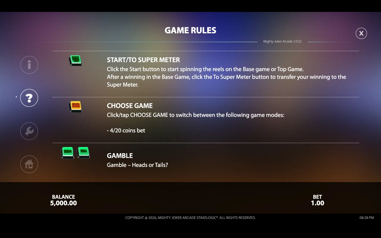 Game rules, page 3 — Mighty Joker Arcade
