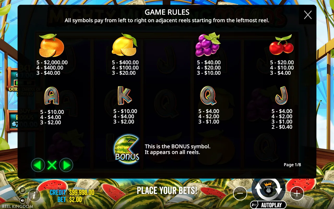 Game rules, page 1 — Mighty Munching Melons