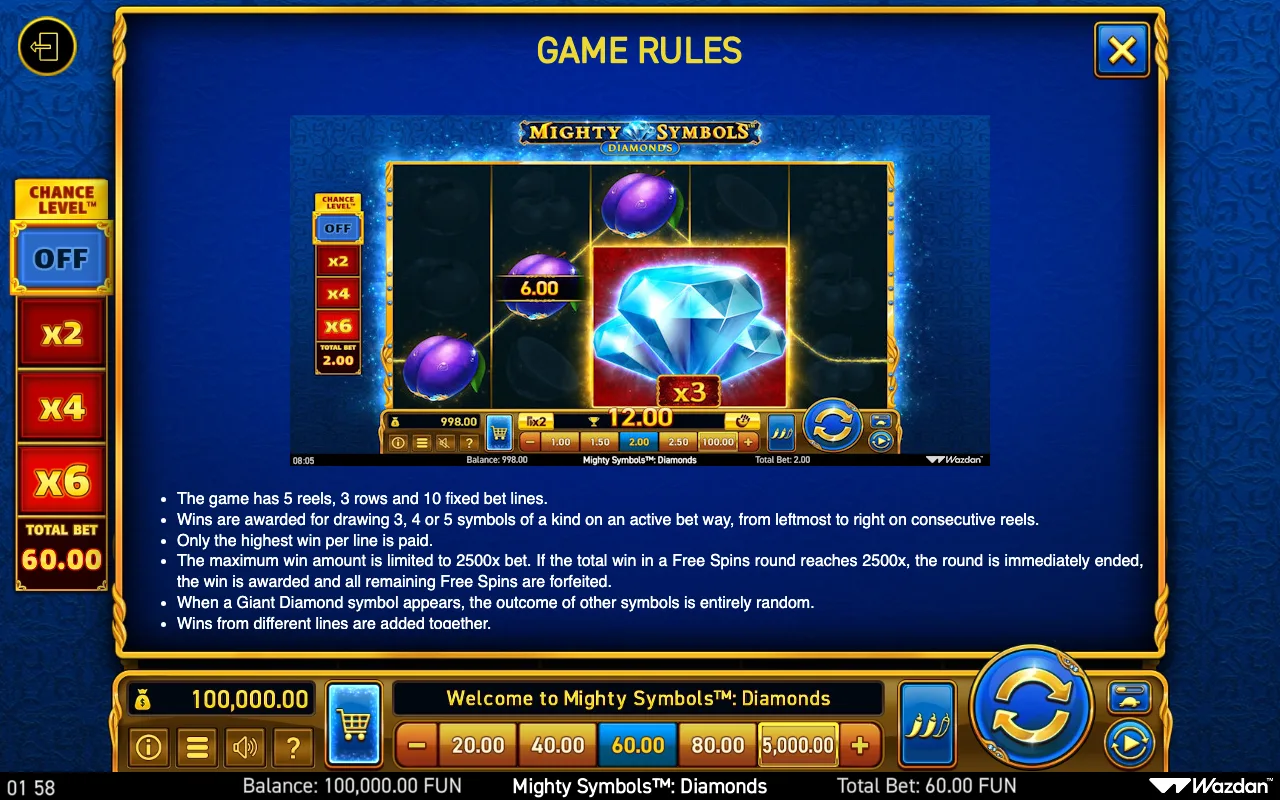 Game rules, page 8 — Mighty Symbols Diamonds