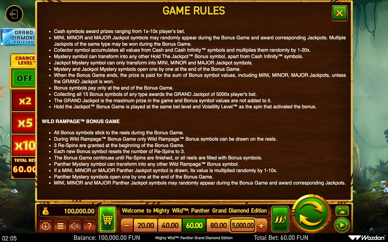 Game rules, page 14 — Mighty Wild Panther Grand Diamond Edition