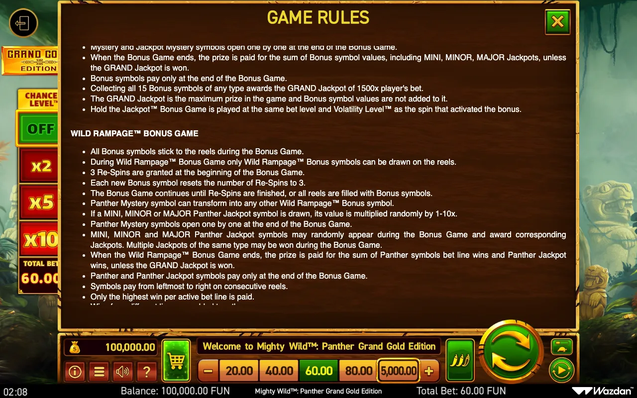 Game rules, page 13 — Mighty Wild Panther Grand Gold Edition
