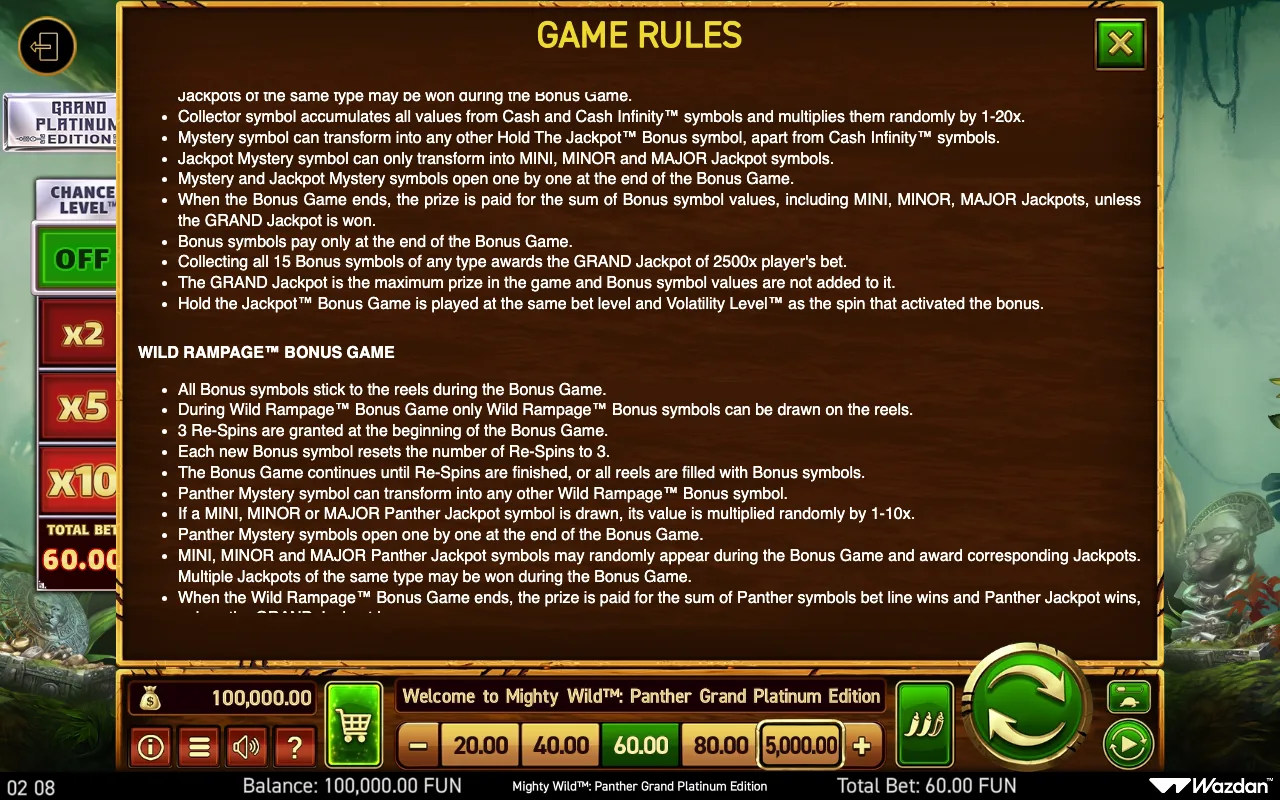 Game rules, page 14 — Mighty Wild Panther Grand Platinum Edition
