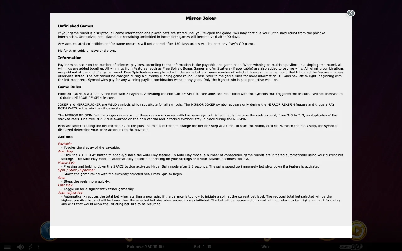 Game rules, page 1 — Mirror Joker