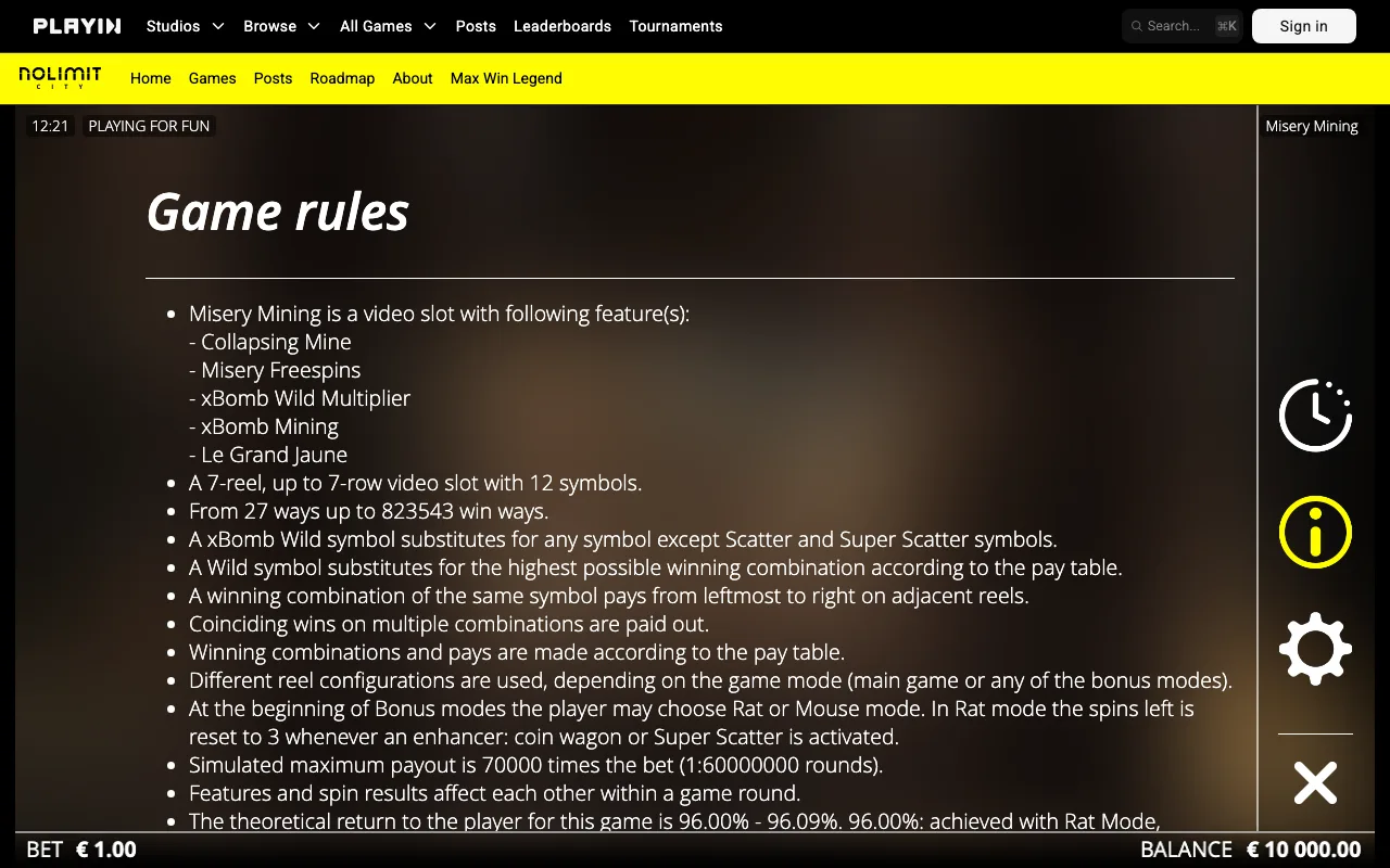 Game rules, page 1 — Misery Mining