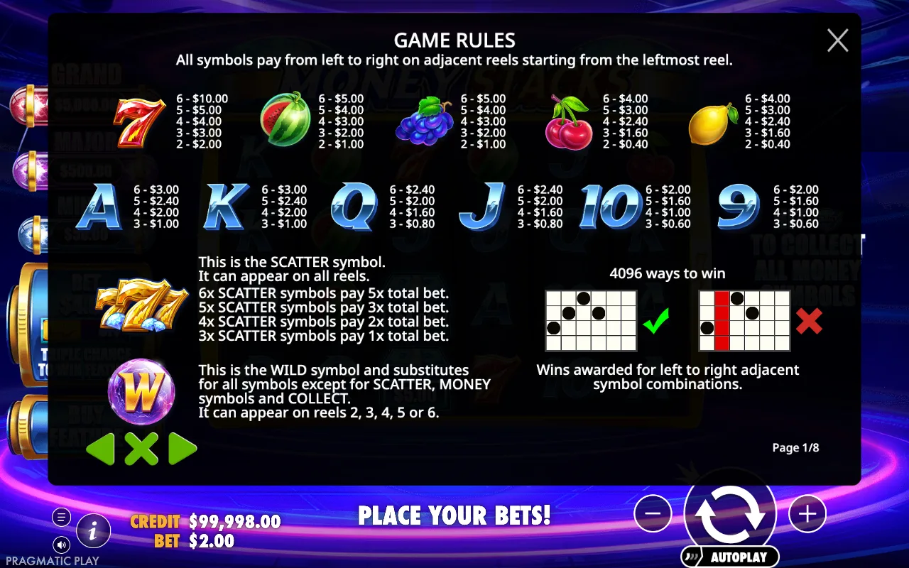 Game rules, page 1 — Money Stacks