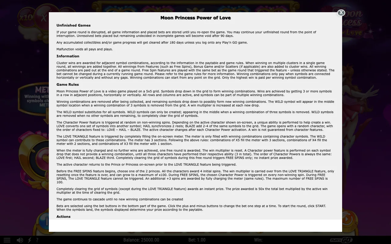 Game rules, page 1 — Moon Princess Power of Love