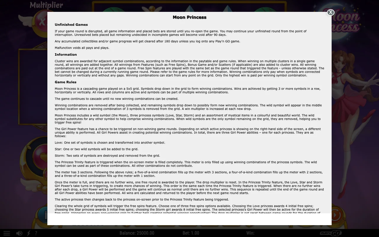 Game rules, page 1 — Moon Princess
