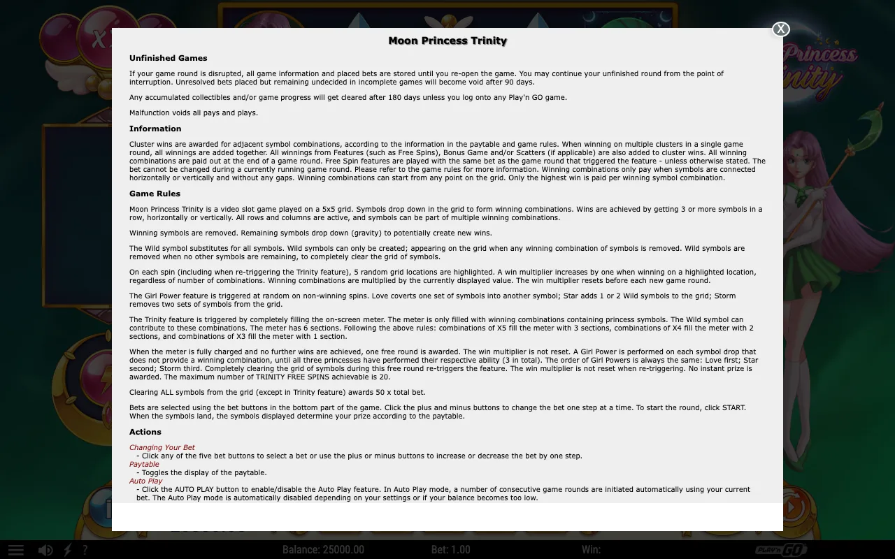 Game rules, page 1 — Moon Princess Trinity