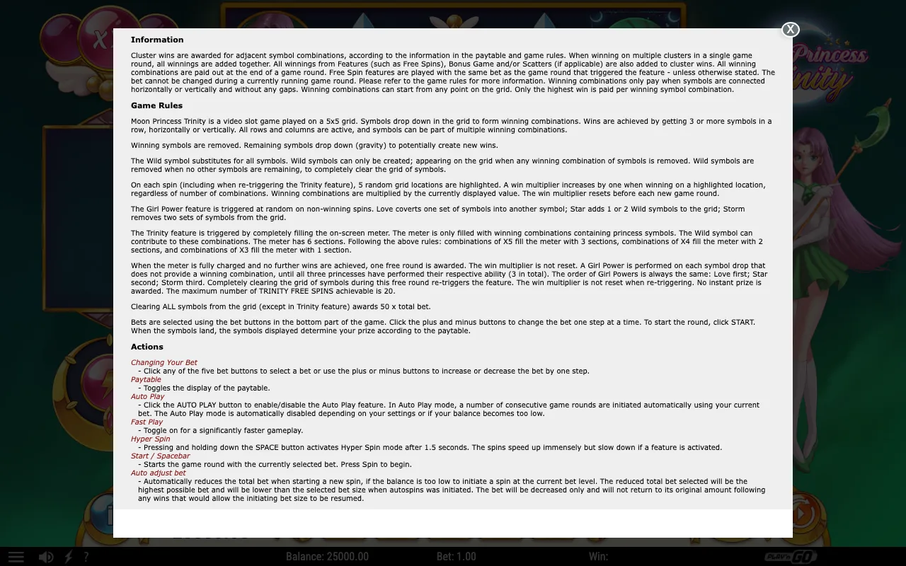 Game rules, page 2 — Moon Princess Trinity