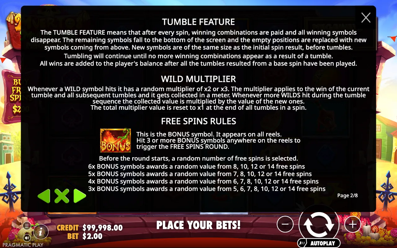 Tumble feature — Muertos Multiplier Megaways