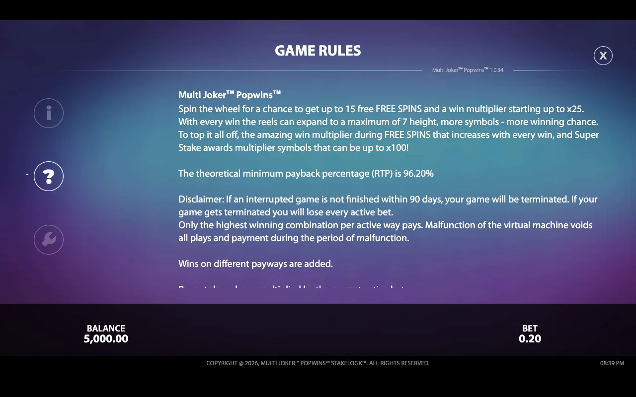 Game rules — Multi Joker Popwins