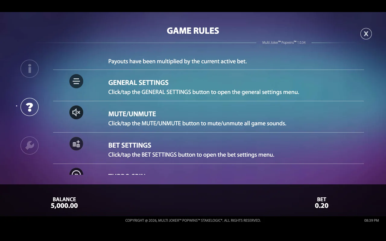 Game rules — Multi Joker Popwins