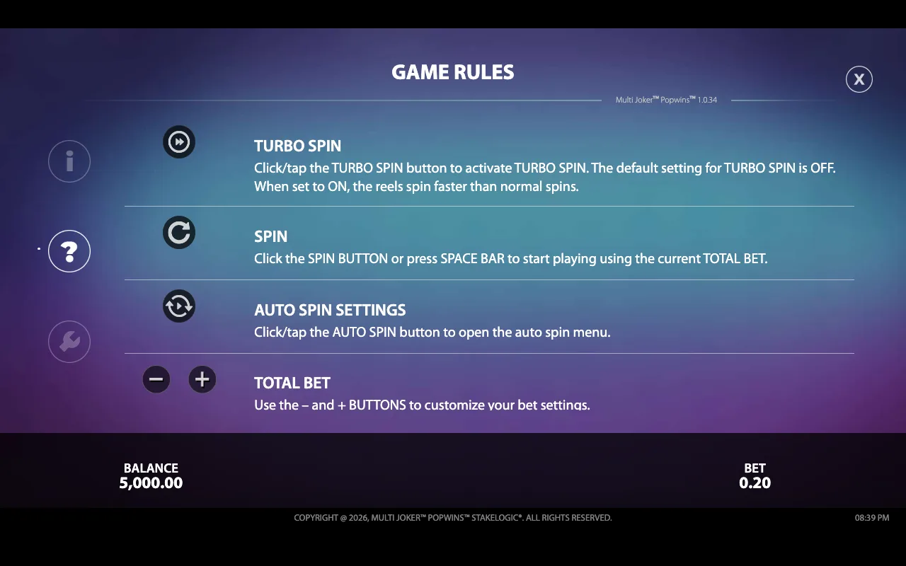 Game rules — Multi Joker Popwins